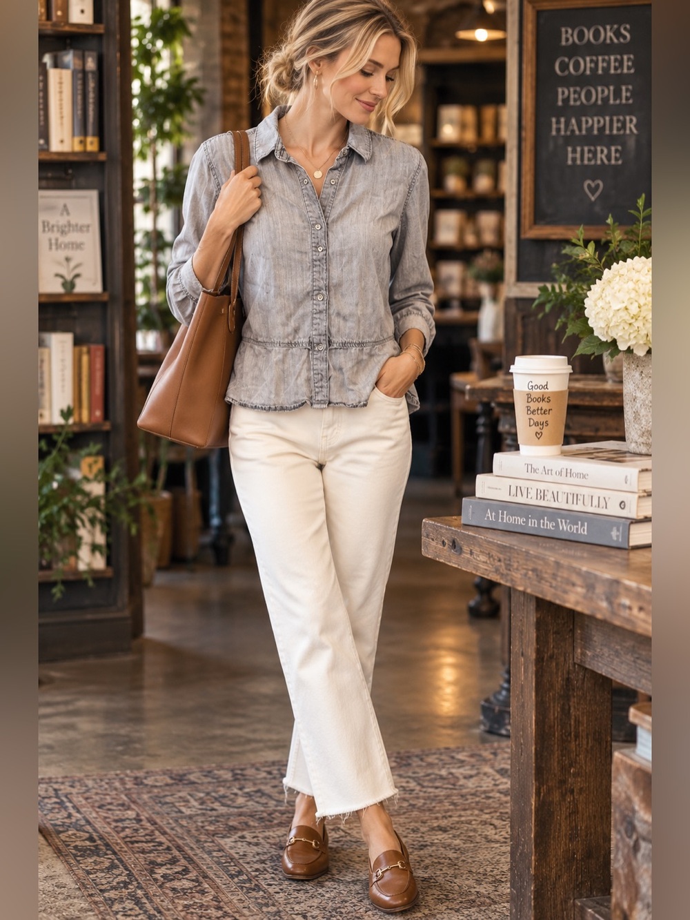 Cloth & Stone Anthropologie XS Gray Tencel Peplum Button Down Shirt